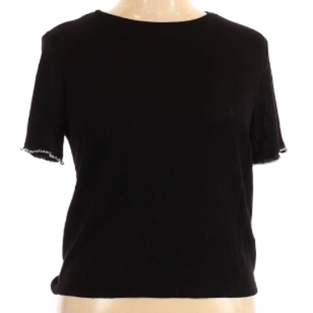 Zara Black Rhinestone Short Sleeve Knit Top | XL | Party / Holiday